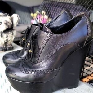 GUCCI BLACK LEATHER OXFORD PLATFORMS 36.5 #64/1